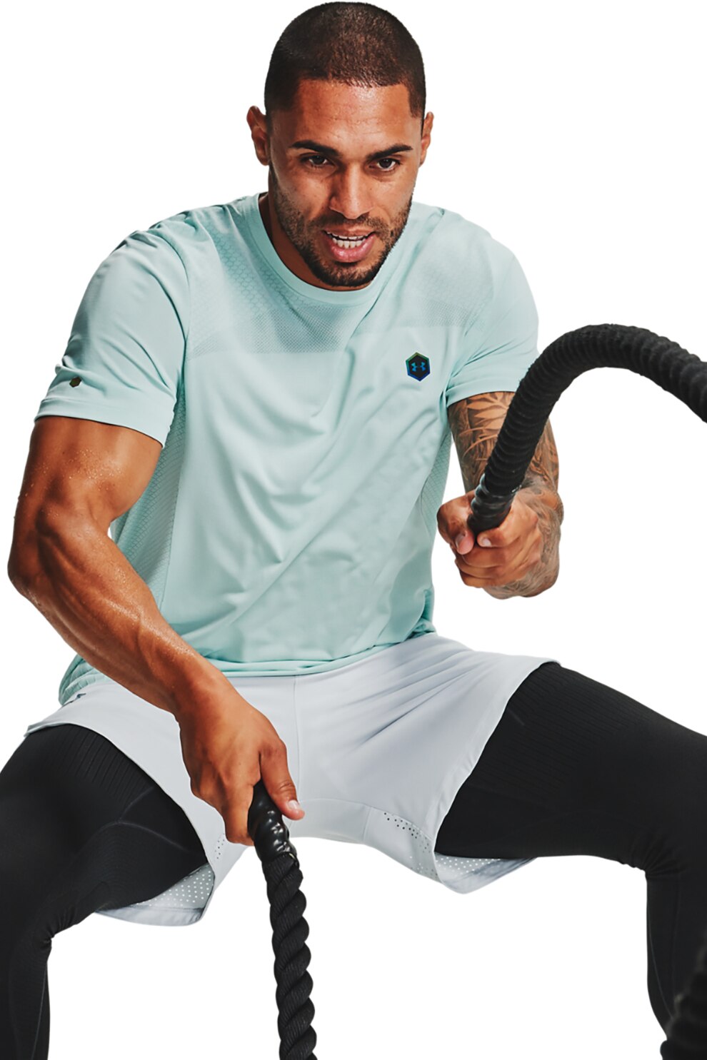 Under Armour, Tricou fara cusaturi pentru antrenament Rush, Albastru pastel