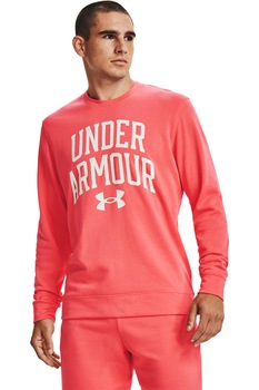 Under Armour, Bluza din material terry cu decolteu la baza gatului pentru antrenament Rival, Roz somon/Alb Under Armour, Bluza din material terry cu decolteu la baza gatului pentru antrenament Rival, Roz somon/Alb