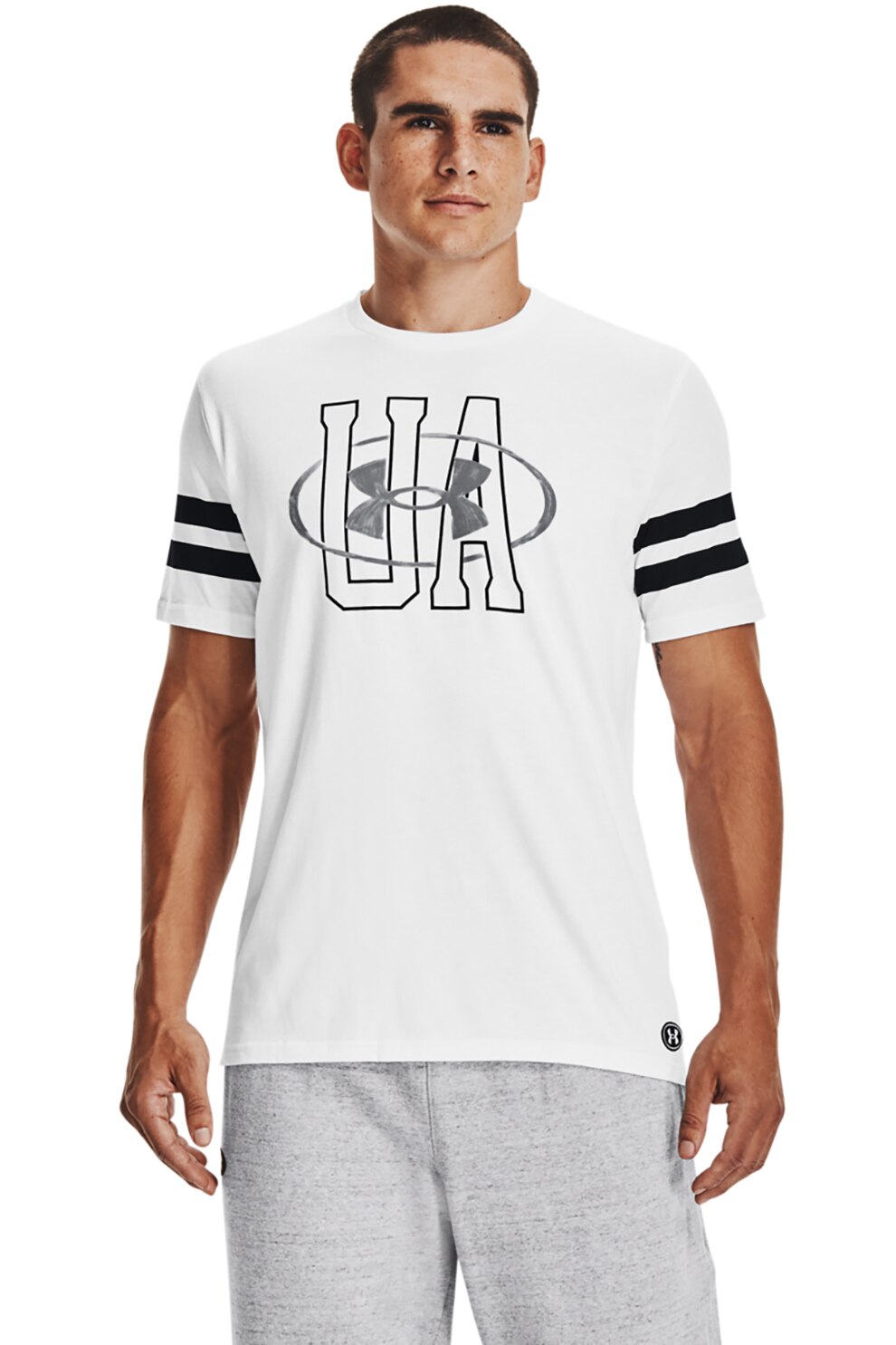 Under Armour, Tricou pentru fitness Originators Lockertag, Alb/Negru