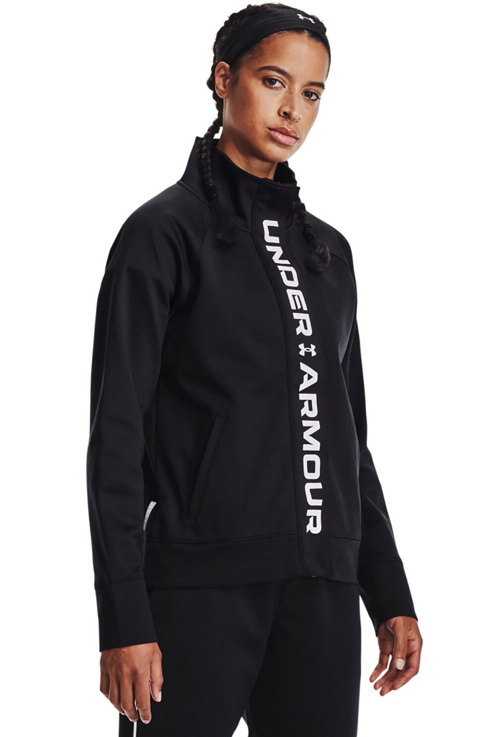 Under Armour, Jacheta cu fermoar pentru fitness Rush, Negru/Alb optic