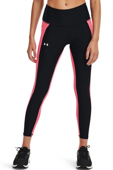 Under Armour, Colanti crop cu model colorblock pentru fitness, Negru/Roz Under Armour, Colanti crop cu model colorblock pentru fitness, Negru/Roz