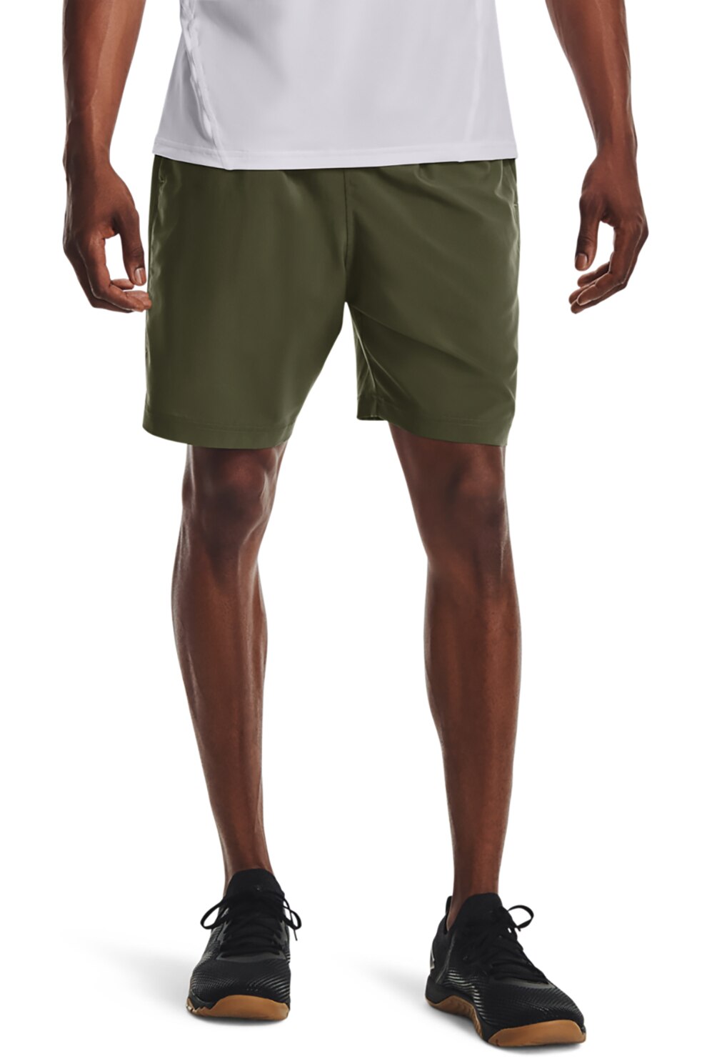 Under Armour, Bermude lejere cu imprimeu logo pentru fitness Woven Wordmark, Verde militar
