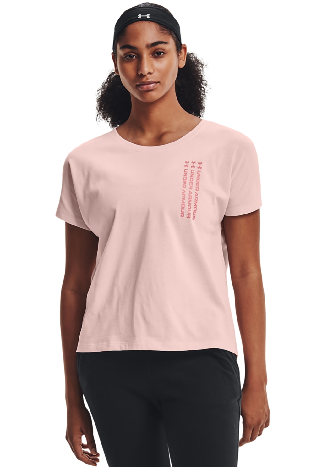 Under Armour, Tricou din amestec de bumbac cu imprimeu logo pentru fitness, Roz pastel