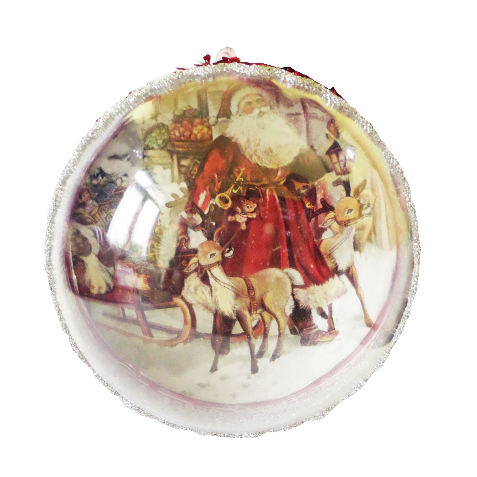 Glob de Craciun de 14 cm Renuta si Rudolf langa Sania Mosului