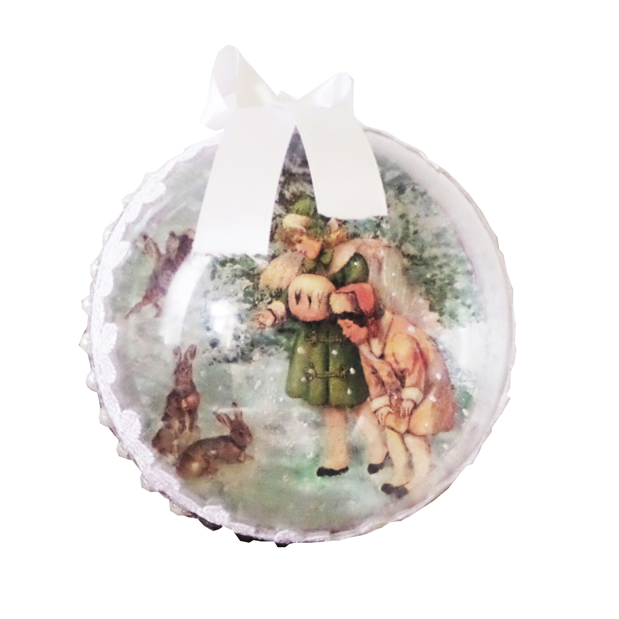 Glob de Craciun de 14 cm Iepurasi Jucausi la Fetite Retro