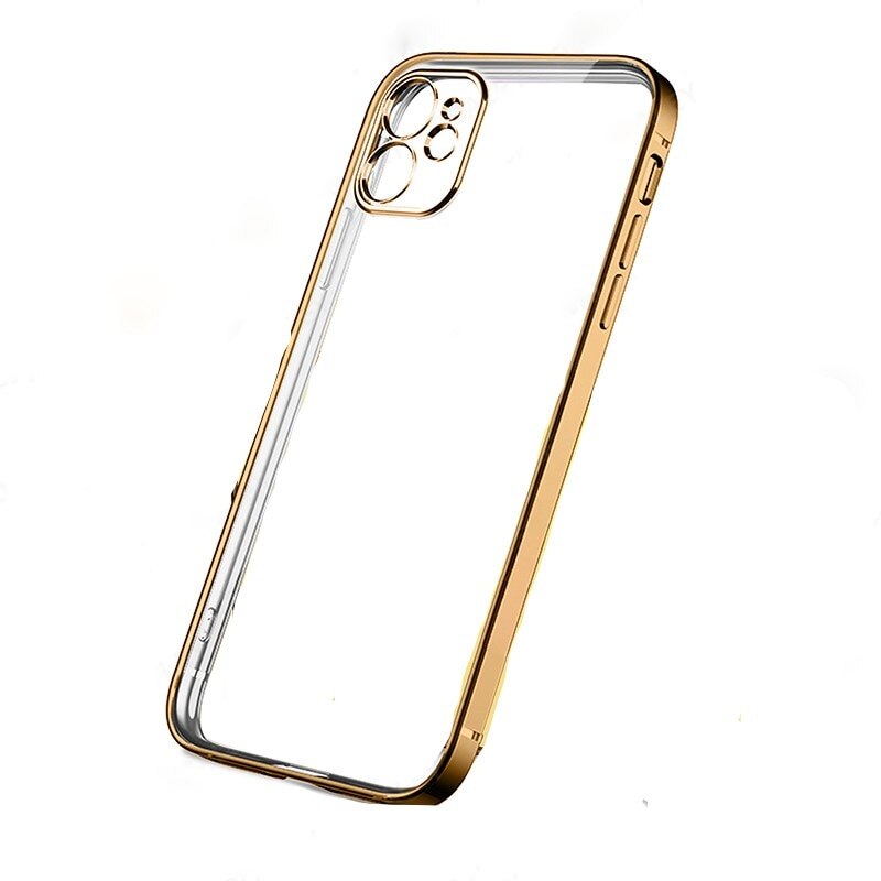 Husa Protectie Pentru Iphone 11, TPU, Transparenta cu Rama Aurie