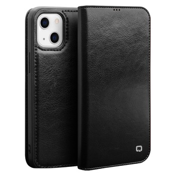 Husa pentru iPhone 13, Qialino Classic Wallet, din piele fina tip carte, cu buzunare carduri si bani, culoare Negru Husa pentru iPhone 13, Qialino Classic Wallet, din piele fina tip carte, cu buzunare carduri si bani, culoare Negru