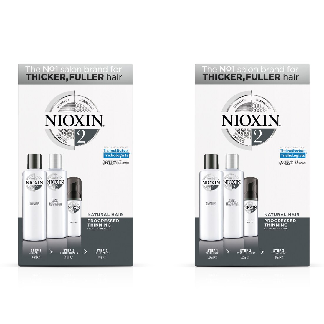 Pachet promo Nioxin System 2: Sampon, 2 X 300 ml + Balsam, 2 X 300 ml + Tratament, 2X 100 ml