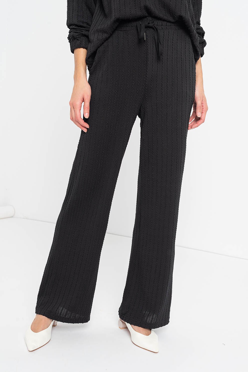 Sisters Point, Pantaloni cu talie inalta si croiala ampla Vakia, Negru