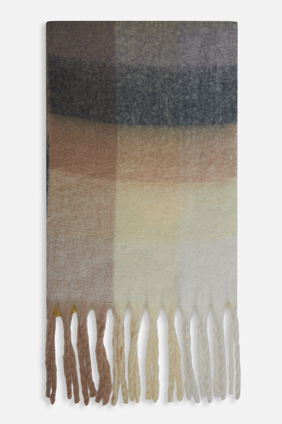 Sisters Point, Fular colorblock cu terminatii franjurate, Maro nisip/Galben mustar/Albastru pal