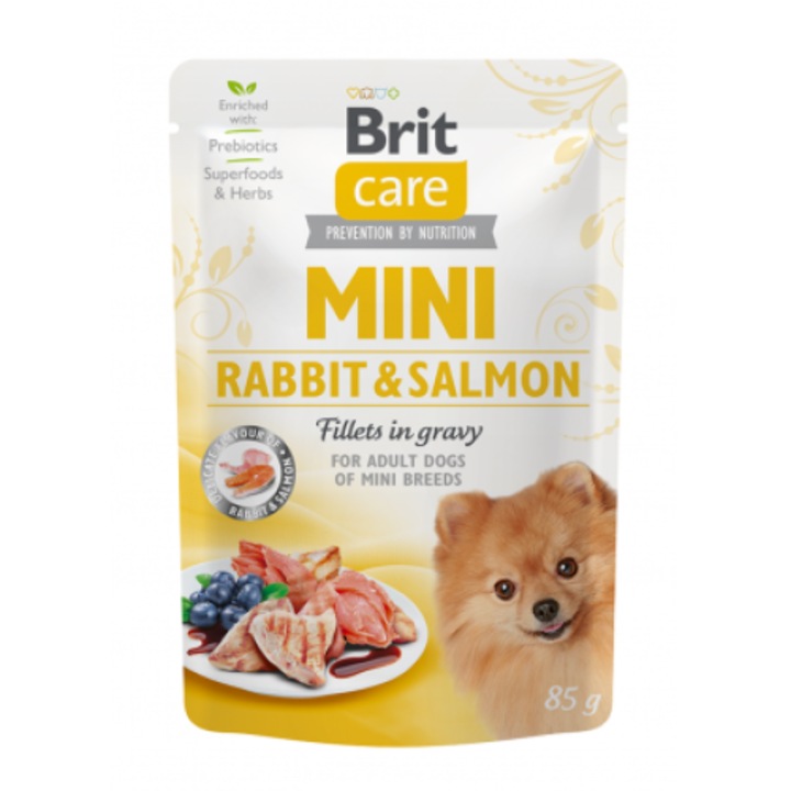Hrana Umeda Caini Brit Care Mini Dog Fileuri de Iepure si Somon in Sos 85 gr