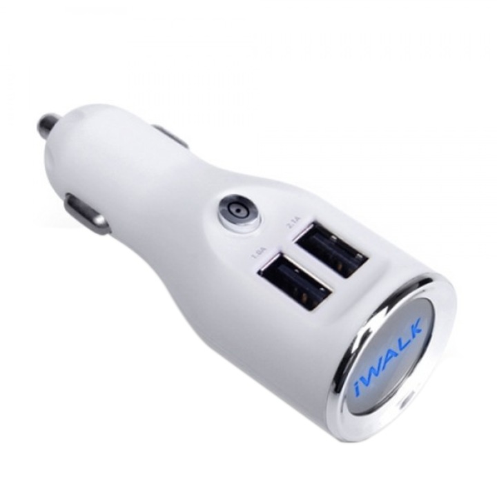 Incarcator auto iWalk Dolphin Dual, 2 x USB, Alb