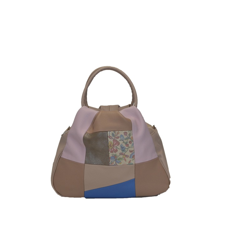 Geanta dama, casual, Zea, din piele naturala, 28x12x28 cm, Gri/Roz, 28 x 28 x 12 cm