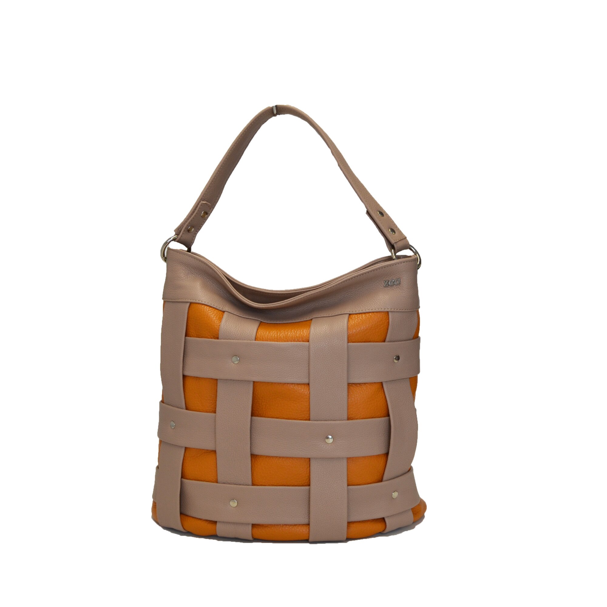 Geanta dama, Zea, casual, din piele naturala, bej, 32x10x35 cm