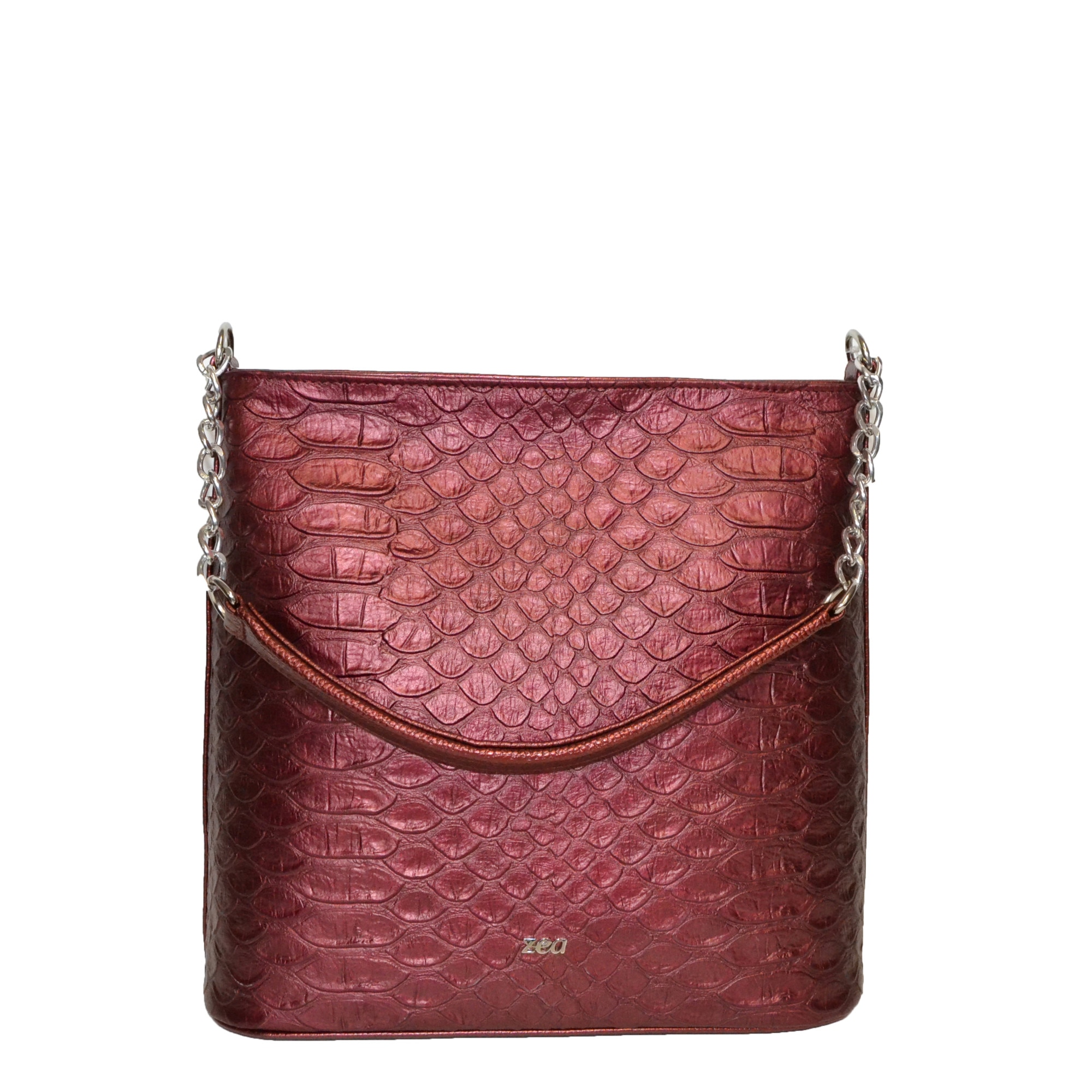 Geanta dama, casual, Zea, din piele naturala, visiniu, 32x14x32 cm