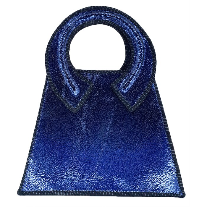 Poseta de mana, din piele naturala, culoare albastru inchis, AG Design, dimensiune 26x10x21 cm