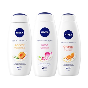 Pachet promo Nivea: Gel de dus Nivea Rose & Almond Oil, 500 ml + Gel de dus Nivea Orange & Avocado Oil, 500 ml + Gel de dus Nivea Apricot & Apricot Seed Oil, 500 ml Pachet promo Nivea: Gel de dus Nivea Rose & Almond Oil, 500 ml + Gel de dus Nivea Orange & Avocado Oil, 500 ml + Gel de dus Nivea Apricot & Apricot Seed Oil, 500 ml