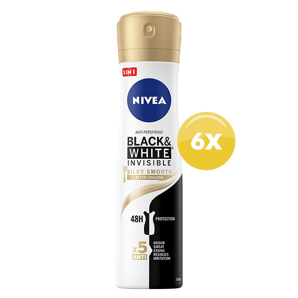 Pachet Promo: Deodorant spray Nivea Black & White Silky Smooth, 150 ml x 6 bucati