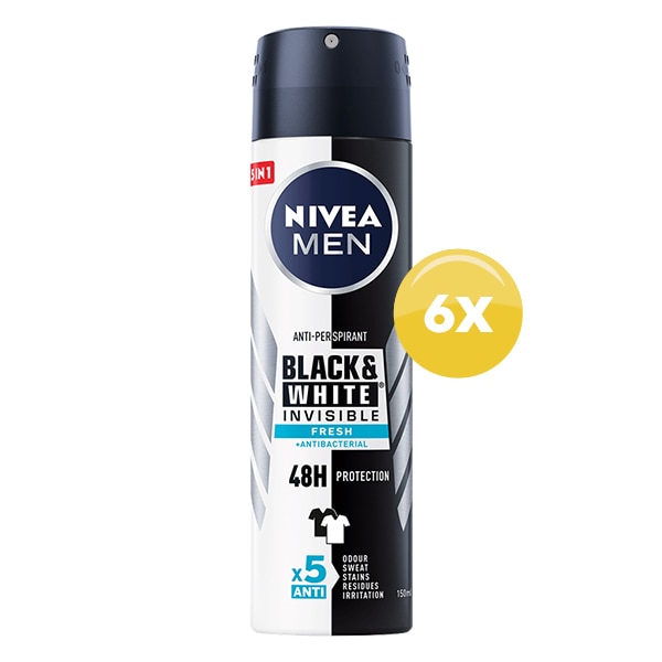 Pachet Promo: Deodorant spray Nivea Men Black & White Invisible Fresh, 150 ml x 6 bucati
