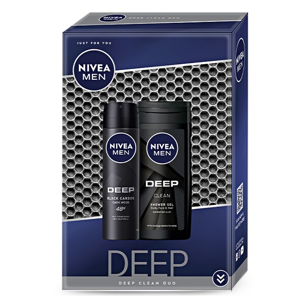 Set cadou Nivea Men Deep Duo: Dedodorant spray Nivea Men Deep, 150 ml + Gel de dus Nivea Men Deep, 250 ml