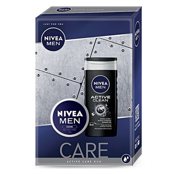 Set cadou Nivea Men Care: Gel de dus Nivea Men Active Clean, 250 ml + Crema de corp Nivea Men Creme, 75 ml Set cadou Nivea Men Care: Gel de dus Nivea Men Active Clean, 250 ml + Crema de corp Nivea Men Creme, 75 ml