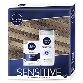 Set cadou Nivea Men Sensitive: Balsam dupa ras Nivea Men Sensitive After Shave, 100 ml + Gel de dus Nivea Men Sensitive, 250 ml Set cadou Nivea Men Sensitive: Balsam dupa ras Nivea Men Sensitive After Shave, 100 ml + Gel de dus Nivea Men Sensitive, 250 ml