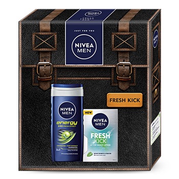 Set cadou Nivea Men Fresh Kick: Lotiune dupa ras Nivea Men Fresh Kick After Shave, 100 ml + Gel de dus Nivea Men Energy, 250 ml Set cadou Nivea Men Fresh Kick: Lotiune dupa ras Nivea Men Fresh Kick After Shave, 100 ml + Gel de dus Nivea Men Energy, 250 ml