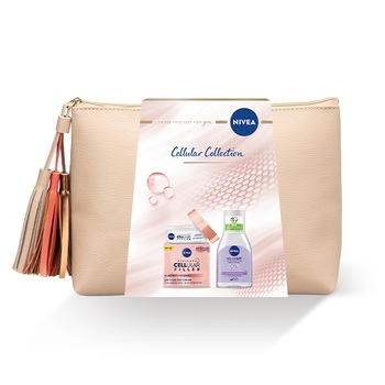 Set cadou Nivea Cellular Elasticity: Crema de zi Nivea Cellular Elasticity, 50 ml + Apa micelara pentru ten sensibil Nivea, 100 ml Set cadou Nivea Cellular Elasticity: Crema de zi Nivea Cellular Elasticity, 50 ml + Apa micelara pentru ten sensibil Nivea, 100 ml