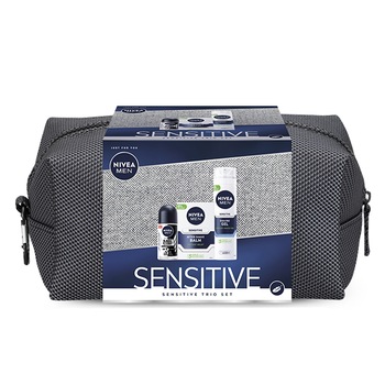 Set cadou Nivea Men Sensitive: Balsam dupa ras Nivea Men Sensitive After Shave, 100 ml + Gel de dus Nivea Men Sensitive, 200 ml + Deodorant roll-on Nivea Men Black & White Invisibile Power, 50 ml Set cadou Nivea Men Sensitive: Balsam dupa ras Nivea Men Sensitive After Shave, 100 ml + Gel de dus Nivea Men Sensitive, 200 ml + Deodorant roll-on Nivea Men Black & White Invisibile Power, 50 ml