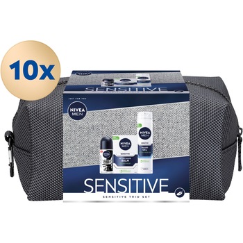 Pachet Promo: 10 bucati x Set cadou Nivea Men Sensitive Box: Balsam dupa ras pentru ten sensibil, 100 ml + Deodorant roll-on Black & White Power, 50 ml + Gel de ras pentru ten sensibil, 200 ml + Geanta Pachet Promo: 10 bucati x Set cadou Nivea Men Sensitive Box: Balsam dupa ras pentru ten sensibil, 100 ml + Deodorant roll-on Black & White Power, 50 ml + Gel de ras pentru ten sensibil, 200 ml + Geanta
