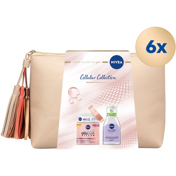 Pachet Promo: 6 bucati x Set cadou Nivea Cellurar Expert Box: Crema de zi Nivea Cellular Elasticity SPF30, 50 ml + Apa micelara Nivea Mini pentru ten sensibil, 100 ml + Geanta cadou Nivea Cellular Collection Pachet Promo: 6 bucati x Set cadou Nivea Cellurar Expert Box: Crema de zi Nivea Cellular Elasticity SPF30, 50 ml + Apa micelara Nivea Mini pentru ten sensibil, 100 ml + Geanta cadou Nivea Cellular Collection