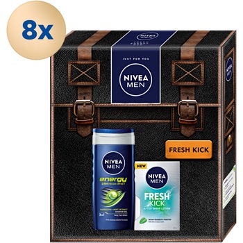 Pachet Promo: 8 bucati x Set cadou Nivea Men Fresh Energy Box: Lotiune dupa ras Nivea Men Fresh Kick, 100 ml + Gel de dus Nivea Men Energy, 250 ml Pachet Promo: 8 bucati x Set cadou Nivea Men Fresh Energy Box: Lotiune dupa ras Nivea Men Fresh Kick, 100 ml + Gel de dus Nivea Men Energy, 250 ml