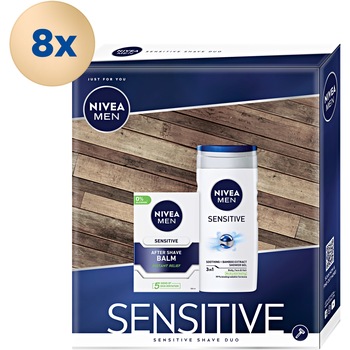 Pachet Promo: 8 bucati x Set cadou Nivea Men Sensitive Box: Balsam dupa ras Nivea Men pentru ten sensibil, 100 ml + Gel de dus Nivea Men Sensitive, 250 ml Pachet Promo: 8 bucati x Set cadou Nivea Men Sensitive Box: Balsam dupa ras Nivea Men pentru ten sensibil, 100 ml + Gel de dus Nivea Men Sensitive, 250 ml