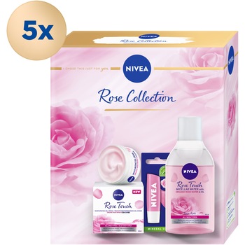 Pachet Promo: 5 bucati x Set cadou Nivea Rose Box: Apa micelara Nivea cu apa de trandafiri, 400 ml + Balsam de buze Nivea Lip Care Soft Rose, 4.8 g + Crema de zi Nivea Rose Touch cu apa de trandafiri, 50 ml Pachet Promo: 5 bucati x Set cadou Nivea Rose Box: Apa micelara Nivea cu apa de trandafiri, 400 ml + Balsam de buze Nivea Lip Care Soft Rose, 4.8 g + Crema de zi Nivea Rose Touch cu apa de trandafiri, 50 ml