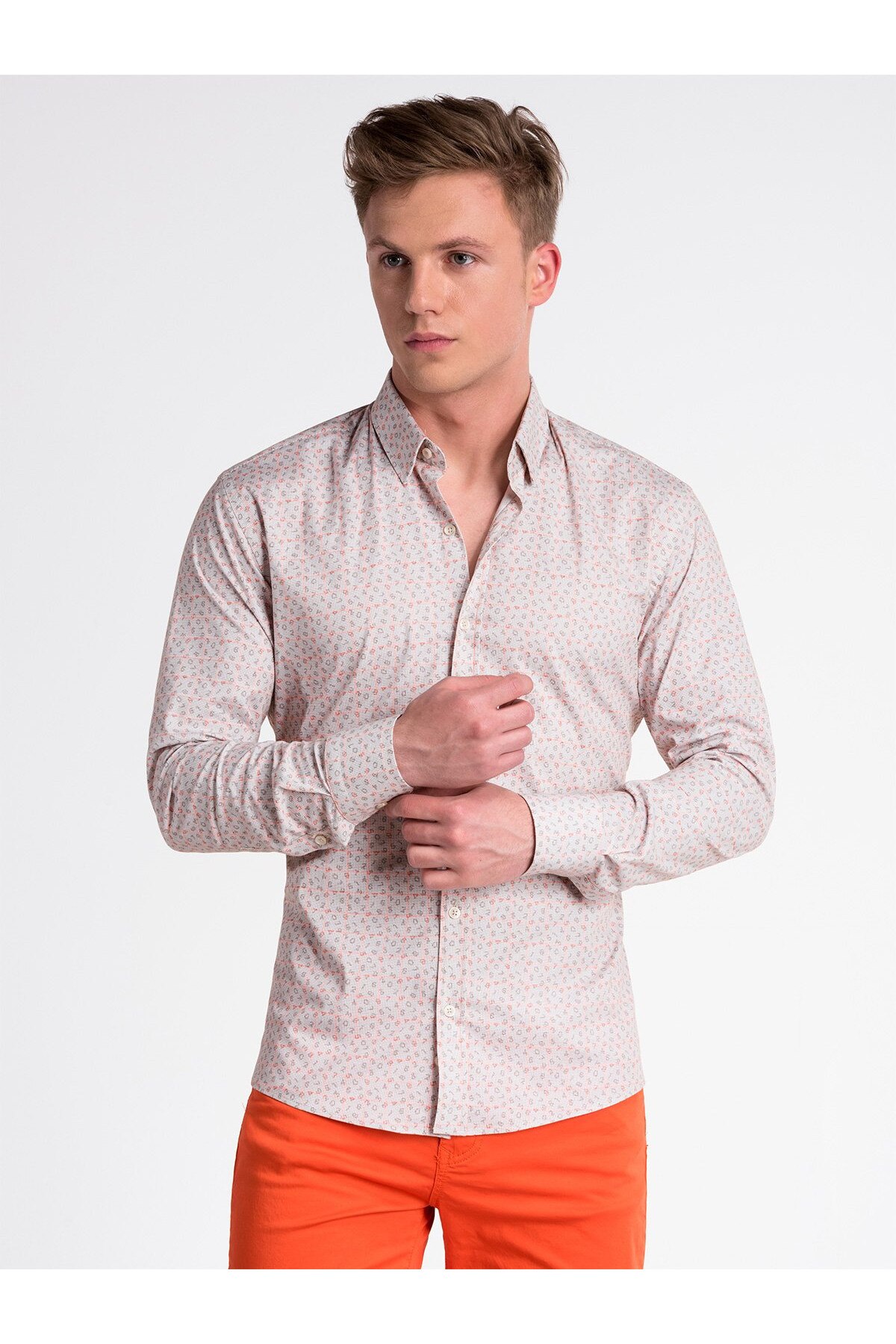 Camasa premium, casual, barbati - K495-bej-portocaliu, Bej, M