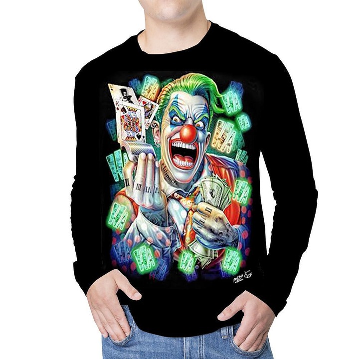 Блуза с дълъг ръкав Rock Chang 4D Mad Joker with Money, Черен, L