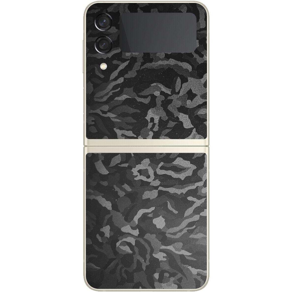 Folie Protectie Carbon Skinz pentru Samsung Galaxy Z Flip3 5G - Camo Negru Black Shadow Simple Cut, Skin Adeziv Full Body Cover pentru Rama Ecran, Carcasa Spate