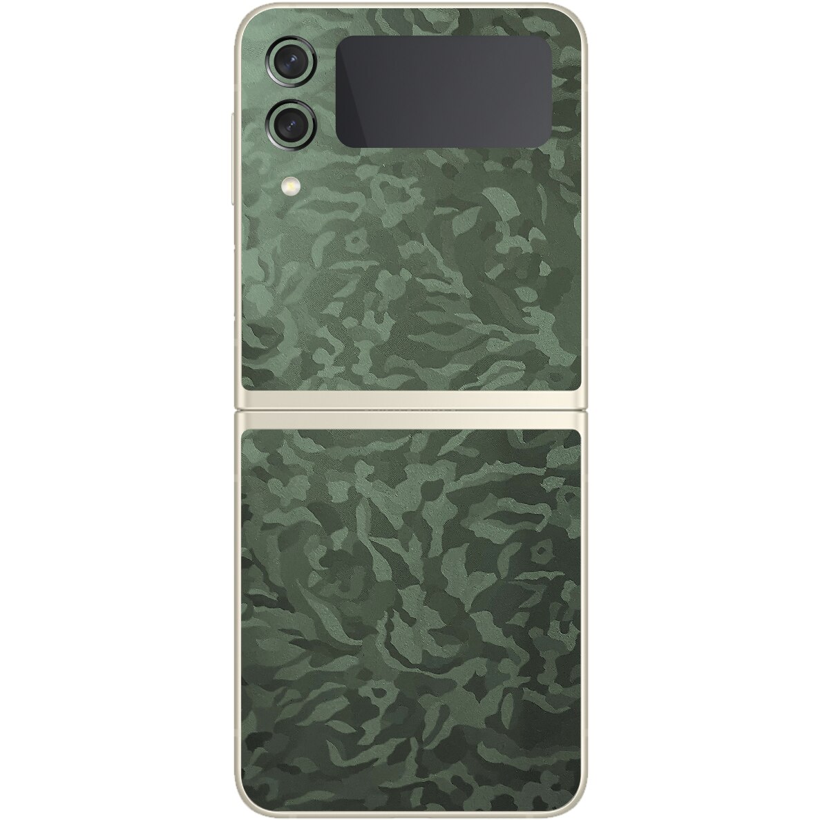 Folie Protectie Carbon Skinz pentru Samsung Galaxy Z Flip3 5G - Camo Verde Military Green Shadow Simple Cut, Skin Adeziv Full Body Cover pentru Rama Ecran, Carcasa Spate