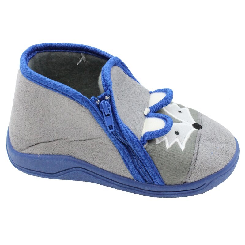 Incaltaminte interior, material textil, Fox, gri cu albastru