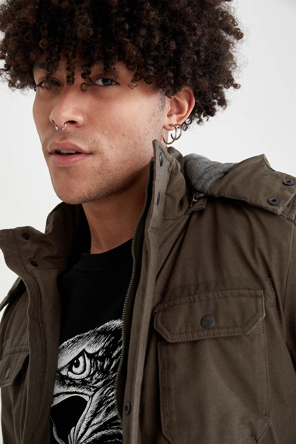 DeFacto, Geaca slim fit cu gluga, Maro taupe deschis