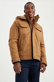 DeFacto, Geaca slim fit cu gluga, Maro caramel DeFacto, Geaca slim fit cu gluga, Maro caramel