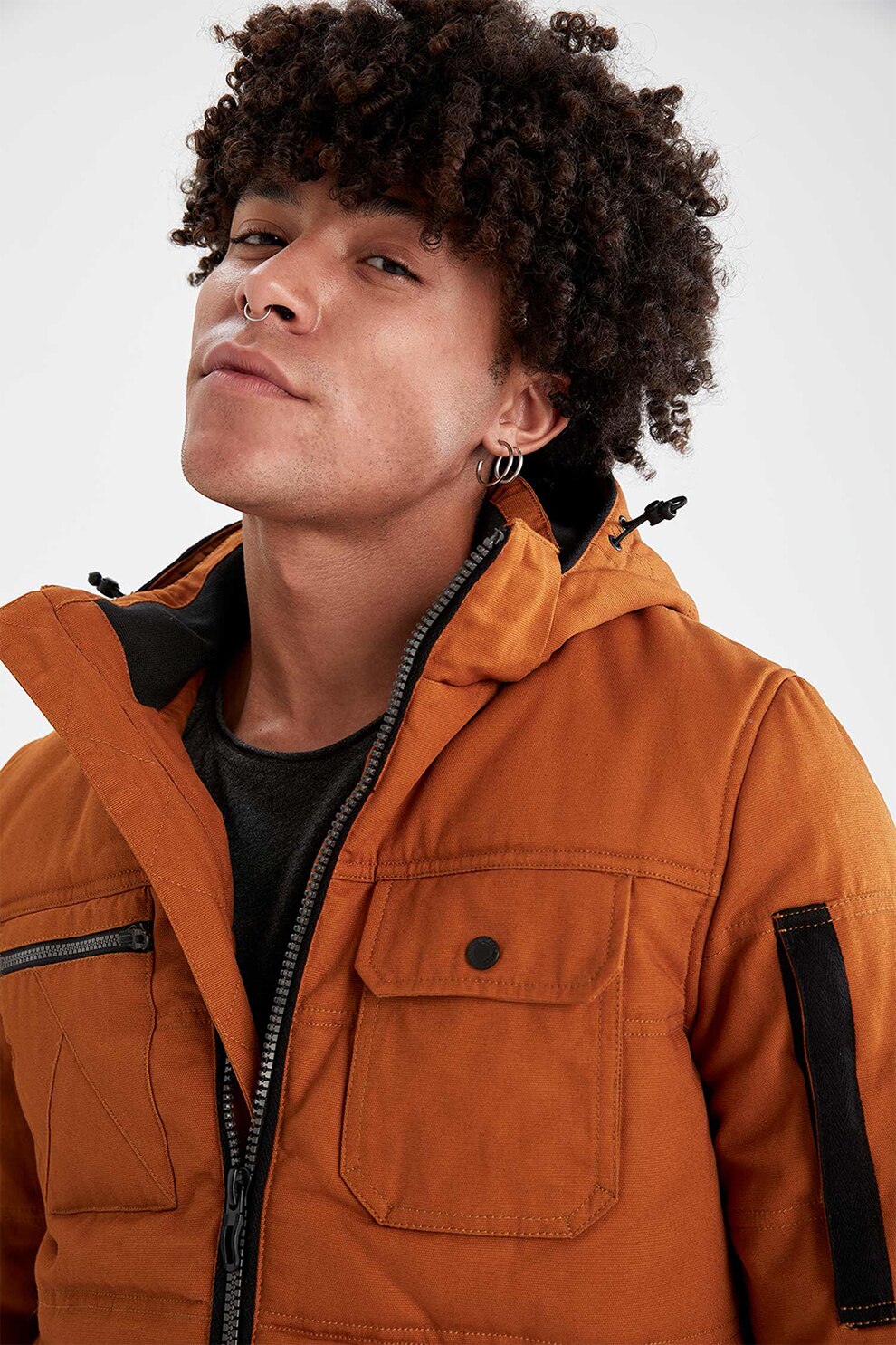 DeFacto, Geaca cu gluga, vatelina si terminatie elastica, Ocru