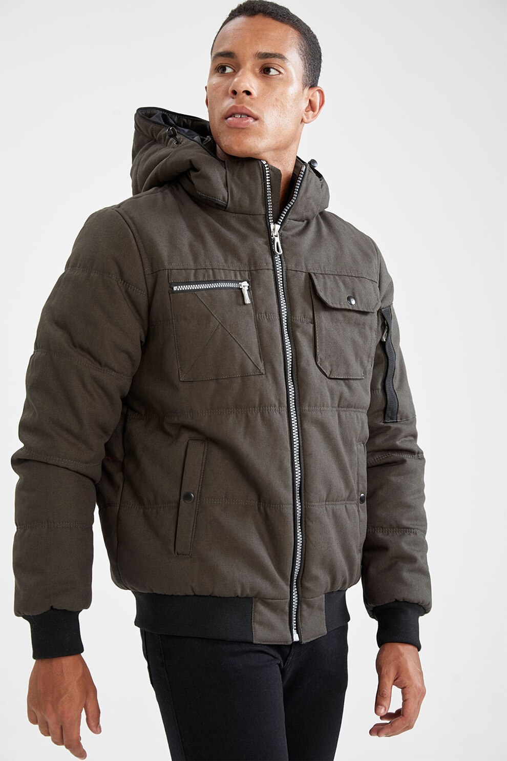 DeFacto, Geaca cu gluga, vatelina si terminatie elastica, Verde englez