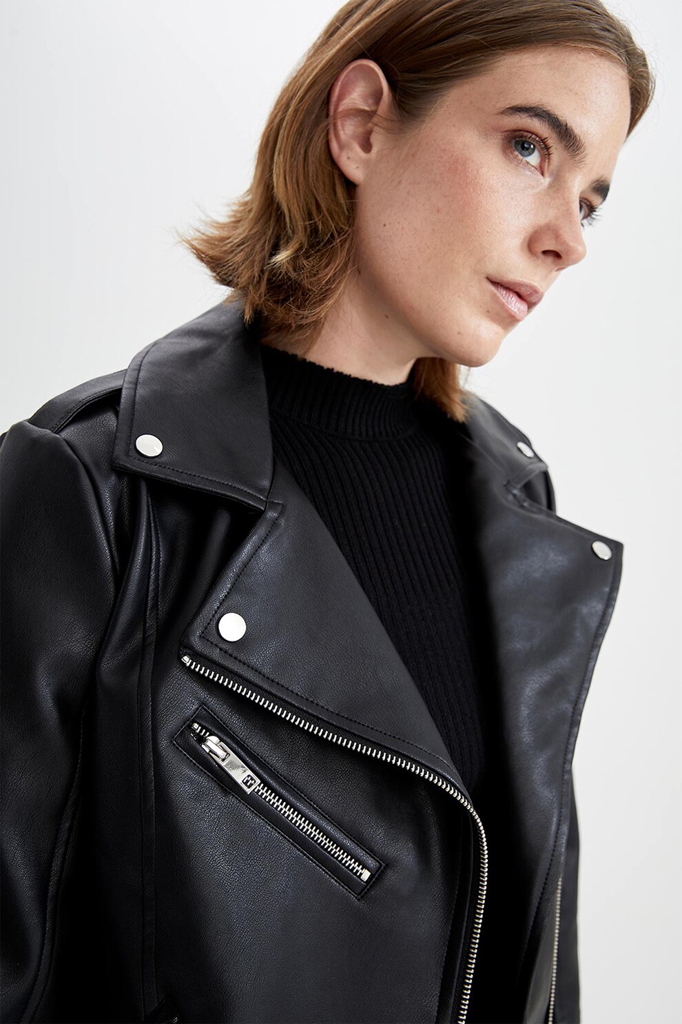 DeFacto, Jacheta biker din piele ecologica, Negru