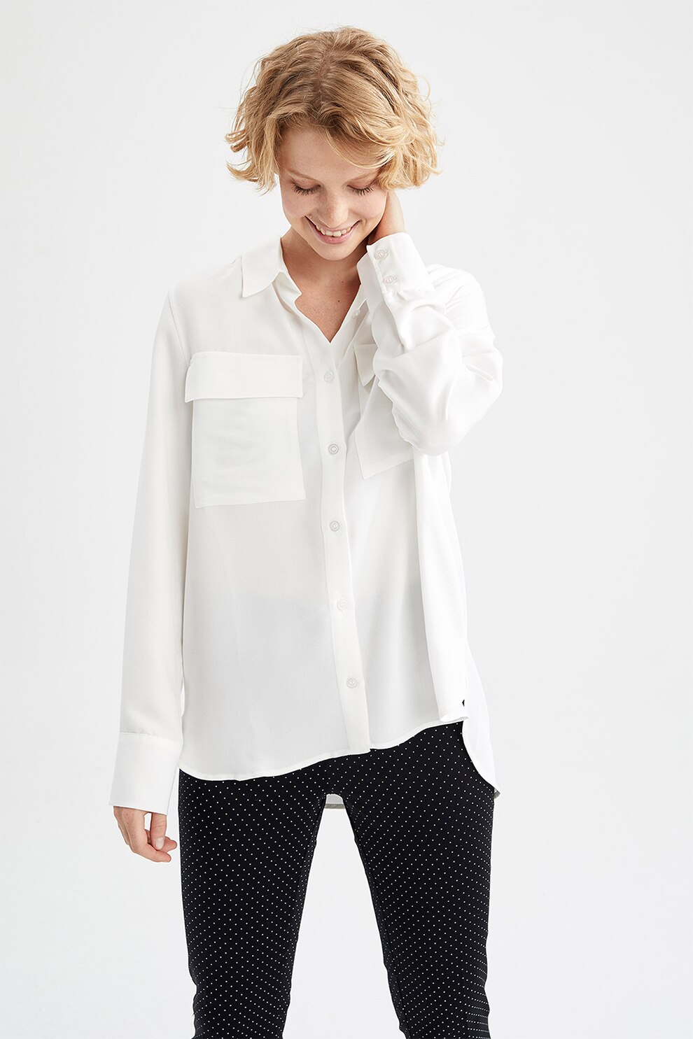 DeFacto, Camasa lejera cu buzunare pe piept, Alb