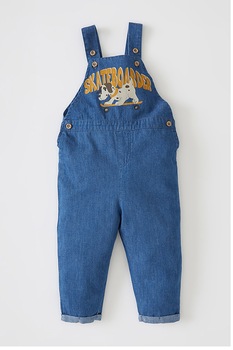 DeFacto, Salopeta din denim cu imprimeu, Albastru DeFacto, Salopeta din denim cu imprimeu, Albastru