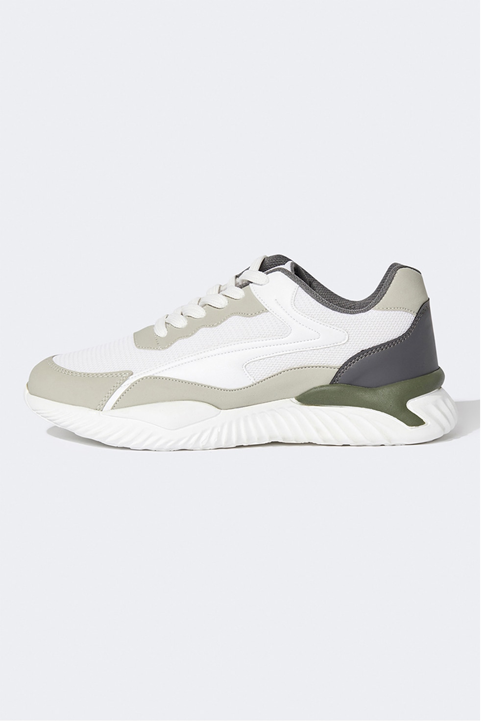 DeFacto, Pantofi sport cu model colorblock, Gri cenusa/Alb