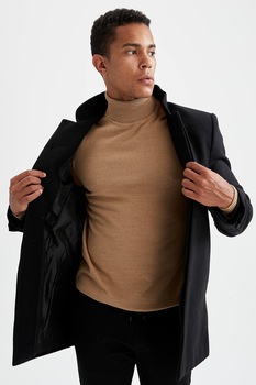 DeFacto, Palton scurt slim fit cu buzunare laterale, Negru DeFacto, Palton scurt slim fit cu buzunare laterale, Negru