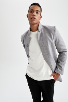 DeFacto, Palton scurt slim fit cu buzunare laterale, Gri deschis DeFacto, Palton scurt slim fit cu buzunare laterale, Gri deschis