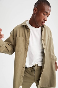 DeFacto, Camasa relaxed fit de bumbac, Maro camel DeFacto, Camasa relaxed fit de bumbac, Maro camel